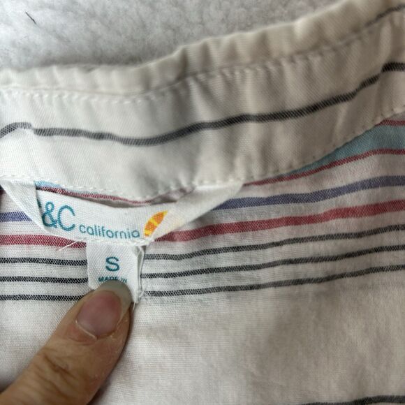 C C California S Sleeveless Striped Cotton Button Up Cream Multi Color Casual - Picture 2 of 4
